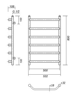 Полотенцесушитель водяной Domoterm Лаура П6 500x800 золото